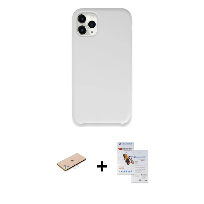 MARSİLYAN™- iPhone 11 Pro Max Kılıf Zirve Modern Özel Seri - Siyah Seramik Nano Ekran Koruyucu + Renkli Kamera Lens Koruma Cam - MI