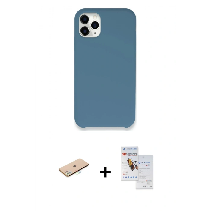 MARSİLYAN™- iPhone 11 Pro Max Kılıf Zirve Modern Özel Seri - Siyah Seramik Nano Ekran Koruyucu + Renkli Kamera Lens Koruma Cam - MI