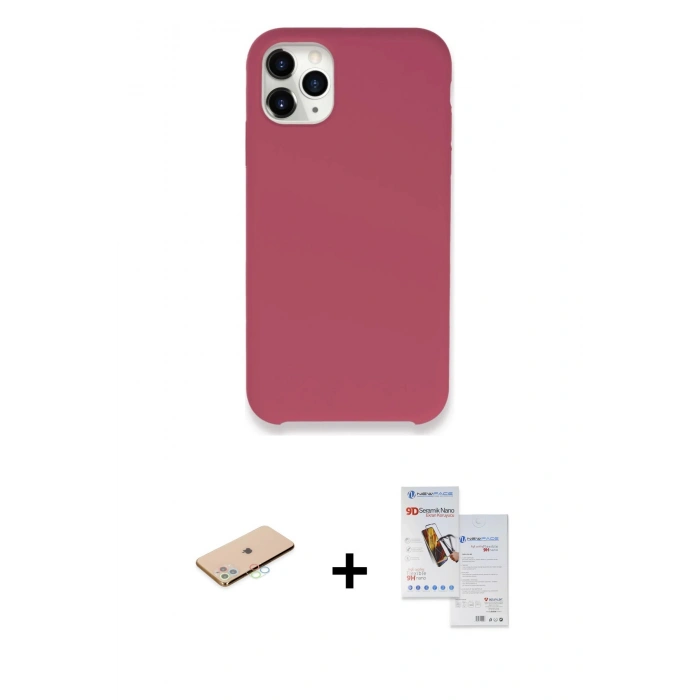 MARSİLYAN™- iPhone 11 Pro Max Kılıf Zirve Modern Özel Seri - Siyah Seramik Nano Ekran Koruyucu + Renkli Kamera Lens Koruma Cam - MI