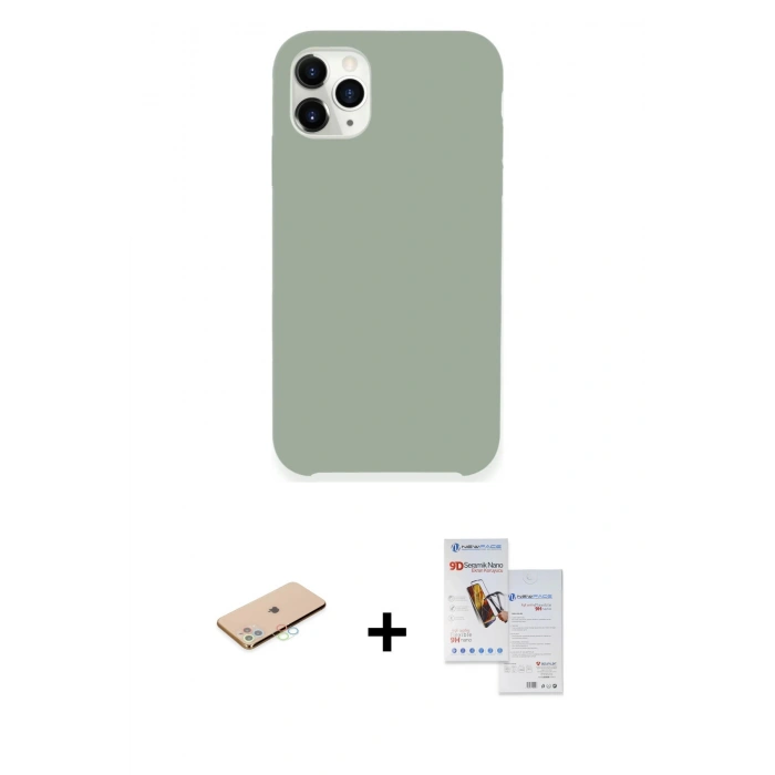 MARSİLYAN™- iPhone 11 Pro Max Kılıf Zirve Modern Özel Seri - Siyah Seramik Nano Ekran Koruyucu + Renkli Kamera Lens Koruma Cam - MI