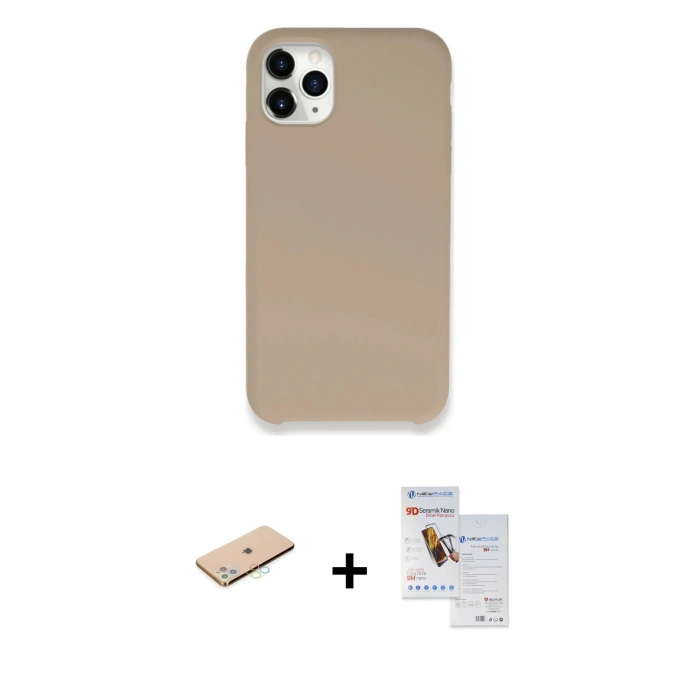 MARSİLYAN™- iPhone 11 Pro Max Kılıf Zirve Modern Özel Seri - Siyah Seramik Nano Ekran Koruyucu + Renkli Kamera Lens Koruma Cam - MI