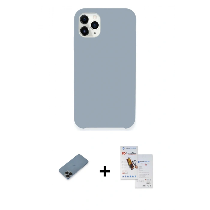 MARSİLYAN™- iPhone 11 Pro Max Kılıf Zirve Modern Özel Seri - Siyah Seramik Nano Ekran Koruyucu + Metal Kamera Lens Koruma Cam - SH