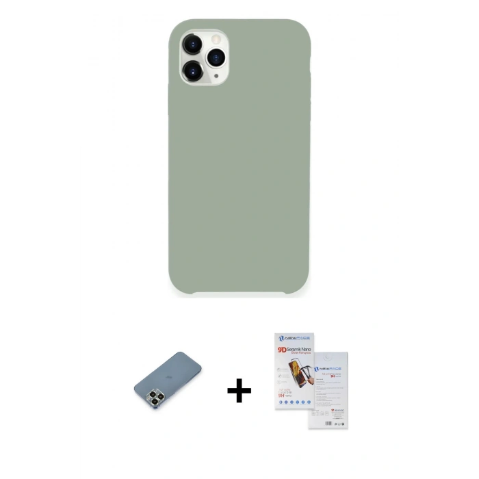 MARSİLYAN™- iPhone 11 Pro Max Kılıf Zirve Modern Özel Seri - Siyah Seramik Nano Ekran Koruyucu + Metal Kamera Lens Koruma Cam - AKYL