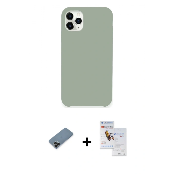 MARSİLYAN™- iPhone 11 Pro Max Kılıf Zirve Modern Özel Seri - Siyah Seramik Nano Ekran Koruyucu + Metal Kamera Lens Koruma Cam - SH