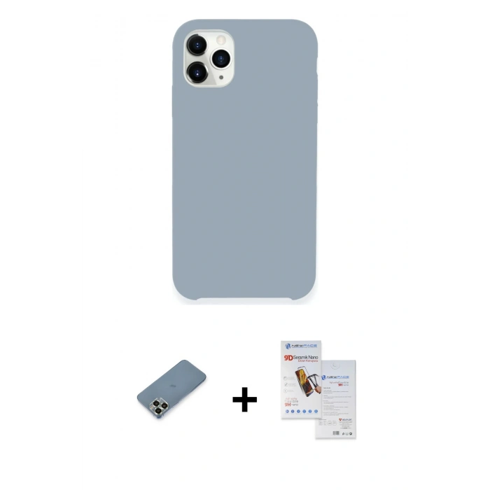 MARSİLYAN™- iPhone 11 Pro Max Kılıf Zirve Modern Özel Seri - Siyah Seramik Nano Ekran Koruyucu + Metal Kamera Lens Koruma Cam - AKYL