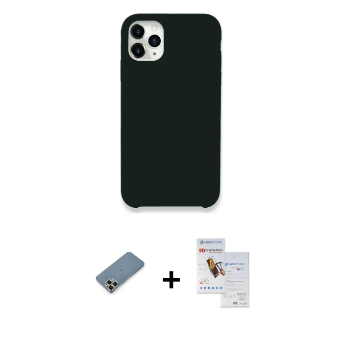 MARSİLYAN™- iPhone 11 Pro Max Kılıf Zirve Modern Özel Seri - Siyah Seramik Nano Ekran Koruyucu + Metal Kamera Lens Koruma Cam - AKYL