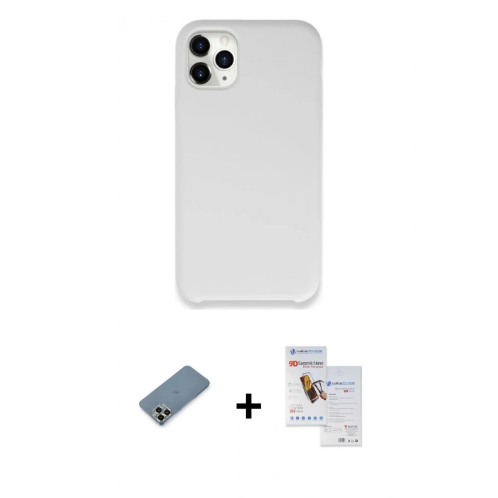 MARSİLYAN™- iPhone 11 Pro Max Kılıf Zirve Modern Özel Seri - Siyah Seramik Nano Ekran Koruyucu + Metal Kamera Lens Koruma Cam - AKYL