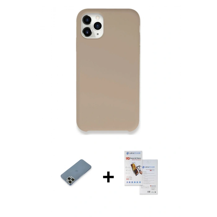 MARSİLYAN™- iPhone 11 Pro Max Kılıf Zirve Modern Özel Seri - Siyah Seramik Nano Ekran Koruyucu + Metal Kamera Lens Koruma Cam - AKYL