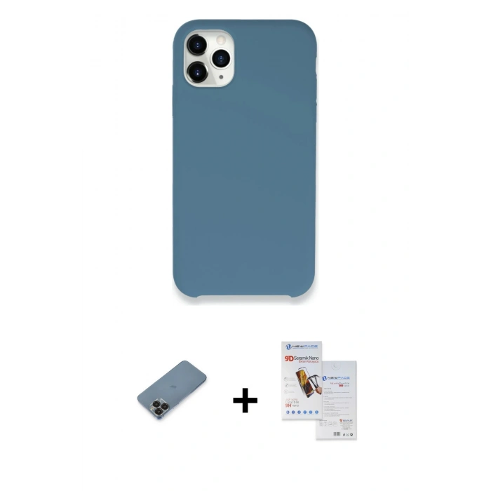MARSİLYAN™- iPhone 11 Pro Max Kılıf Zirve Modern Özel Seri - Siyah Seramik Nano Ekran Koruyucu + Metal Kamera Lens Koruma Cam - SH