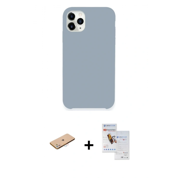 MARSİLYAN™- iPhone 11 Pro Max Kılıf Zirve Modern Özel Seri - Siyah Seramik Nano Ekran Koruyucu + Renkli Kamera Lens Koruma Cam - PE