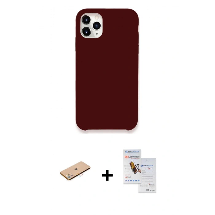 MARSİLYAN™- iPhone 11 Pro Max Kılıf Zirve Modern Özel Seri - Siyah Seramik Nano Ekran Koruyucu + Renkli Kamera Lens Koruma Cam - PE