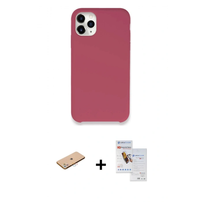 MARSİLYAN™- iPhone 11 Pro Max Kılıf Zirve Modern Özel Seri - Siyah Seramik Nano Ekran Koruyucu + Renkli Kamera Lens Koruma Cam - PE