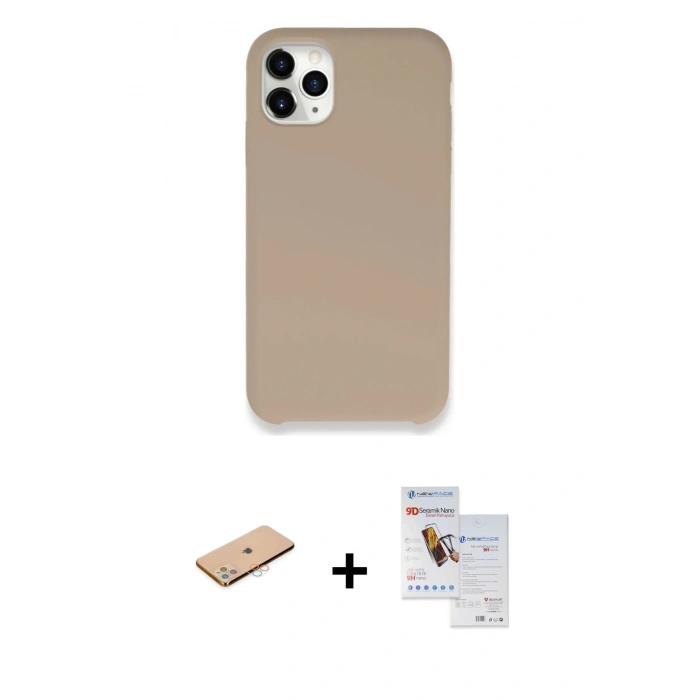 MARSİLYAN™- iPhone 11 Pro Max Kılıf Zirve Modern Özel Seri - Siyah Seramik Nano Ekran Koruyucu + Renkli Kamera Lens Koruma Cam - PE
