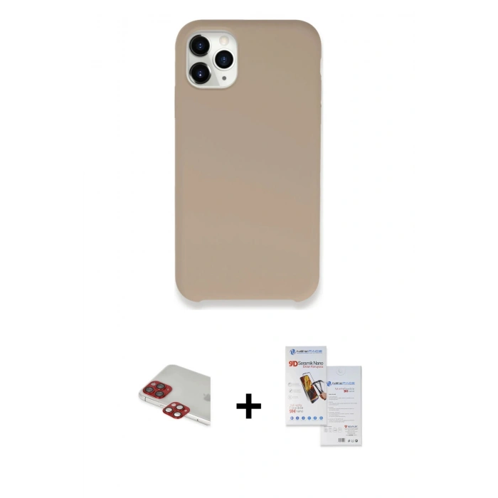MARSİLYAN™- iPhone 11 Pro Max Kılıf Zirve Modern Özel Seri - Siyah Seramik Nano Ekran Koruyucu + Pers Alüminyum Kamera Lens - KI