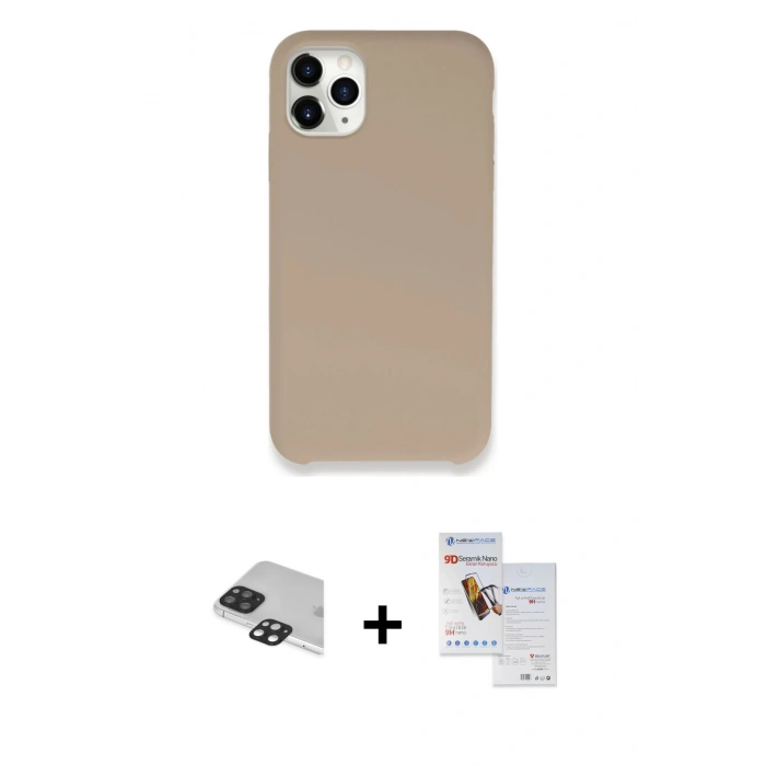 MARSİLYAN™- iPhone 11 Pro Max Kılıf Zirve Modern Özel Seri - Siyah Seramik Nano Ekran Koruyucu + Pers Alüminyum Kamera Lens - SH