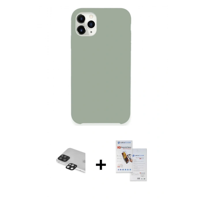 MARSİLYAN™- iPhone 11 Pro Max Kılıf Zirve Modern Özel Seri - Siyah Seramik Nano Ekran Koruyucu + Pers Alüminyum Kamera Lens - SH