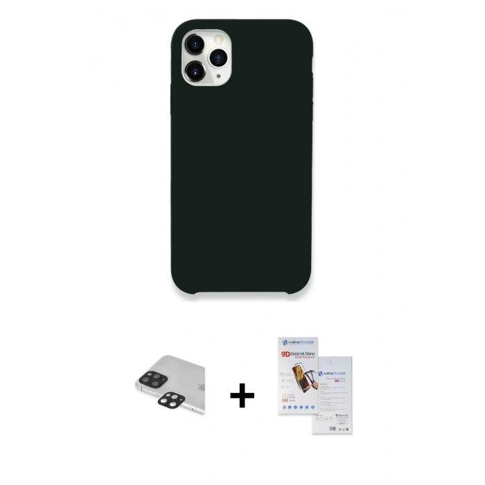 MARSİLYAN™- iPhone 11 Pro Max Kılıf Zirve Modern Özel Seri - Siyah Seramik Nano Ekran Koruyucu + Pers Alüminyum Kamera Lens - SH