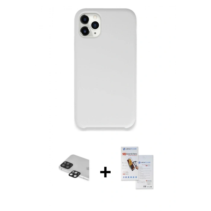 MARSİLYAN™- iPhone 11 Pro Max Kılıf Zirve Modern Özel Seri - Siyah Seramik Nano Ekran Koruyucu + Pers Alüminyum Kamera Lens - SH