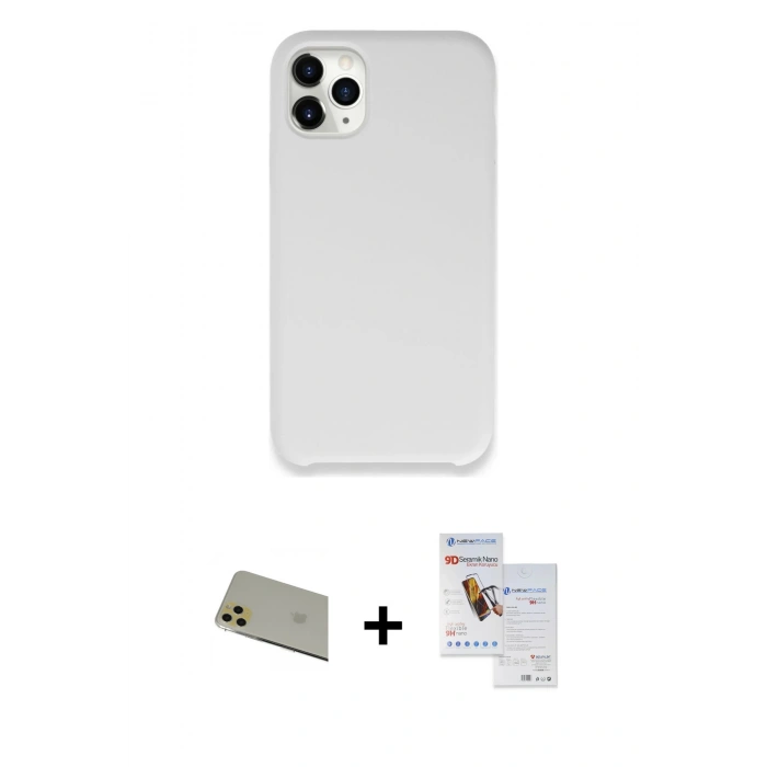 MARSİLYAN™- iPhone 11 Pro Max Kılıf Zirve Modern Özel Seri - Siyah Seramik Nano Ekran Koruyucu + Rainbow Kamera Lens Koruma Cam - GD