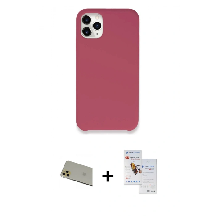 MARSİLYAN™- iPhone 11 Pro Max Kılıf Zirve Modern Özel Seri - Siyah Seramik Nano Ekran Koruyucu + Rainbow Kamera Lens Koruma Cam - GD