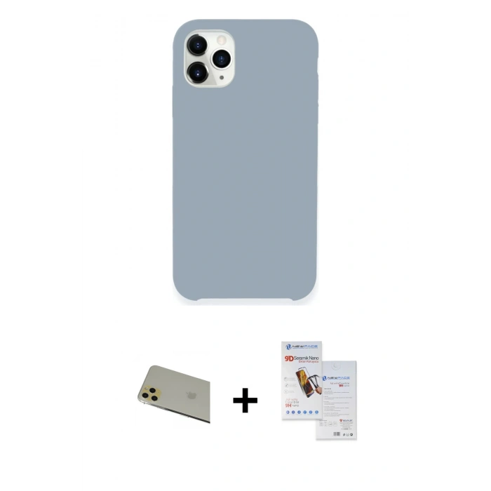 MARSİLYAN™- iPhone 11 Pro Max Kılıf Zirve Modern Özel Seri - Siyah Seramik Nano Ekran Koruyucu + Rainbow Kamera Lens Koruma Cam - GD