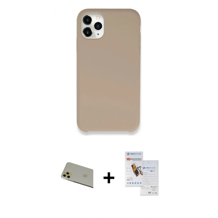MARSİLYAN™- iPhone 11 Pro Max Kılıf Zirve Modern Özel Seri - Siyah Seramik Nano Ekran Koruyucu + Rainbow Kamera Lens Koruma Cam - GD