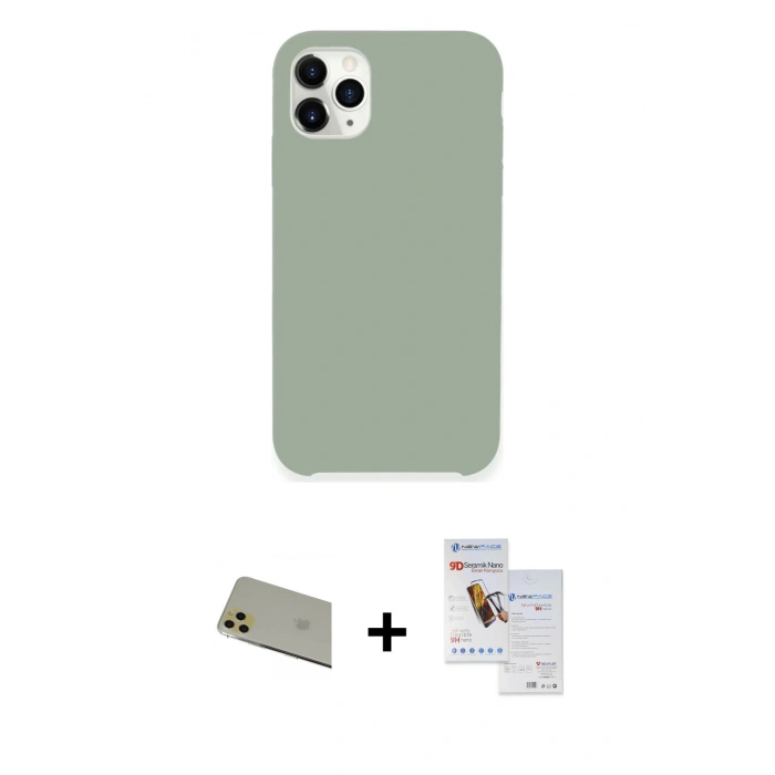 MARSİLYAN™- iPhone 11 Pro Max Kılıf Zirve Modern Özel Seri - Siyah Seramik Nano Ekran Koruyucu + Rainbow Kamera Lens Koruma Cam - GD