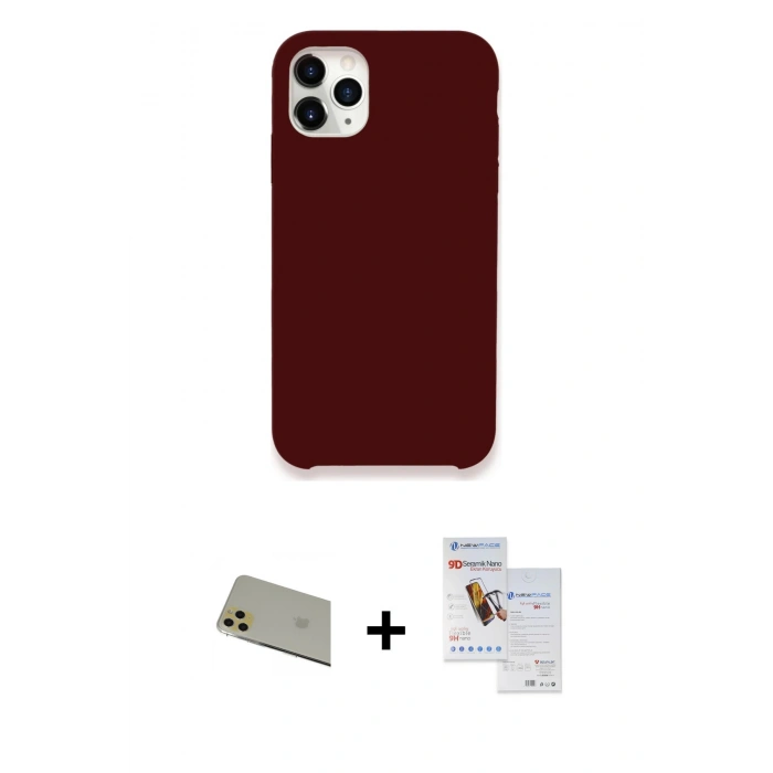 MARSİLYAN™- iPhone 11 Pro Max Kılıf Zirve Modern Özel Seri - Siyah Seramik Nano Ekran Koruyucu + Rainbow Kamera Lens Koruma Cam - GD