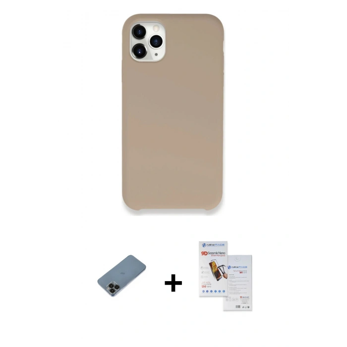 MARSİLYAN™- iPhone 11 Pro Max Kılıf Zirve Modern Özel Seri - Siyah Seramik Nano Ekran Koruyucu + Shine Kamera Lens Koruma Cam - SH