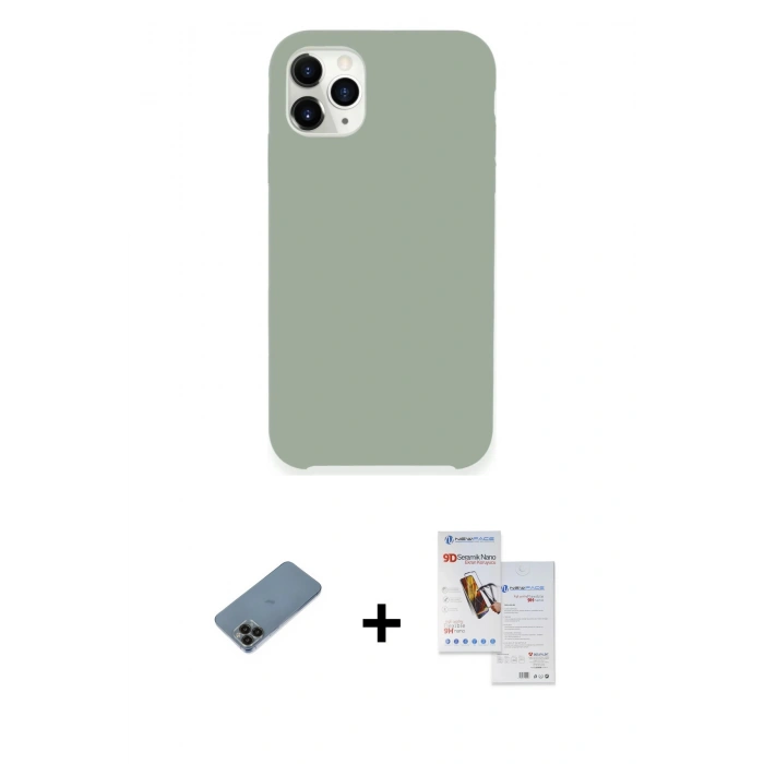 MARSİLYAN™- iPhone 11 Pro Max Kılıf Zirve Modern Özel Seri - Siyah Seramik Nano Ekran Koruyucu + Shine Kamera Lens Koruma Cam - SH