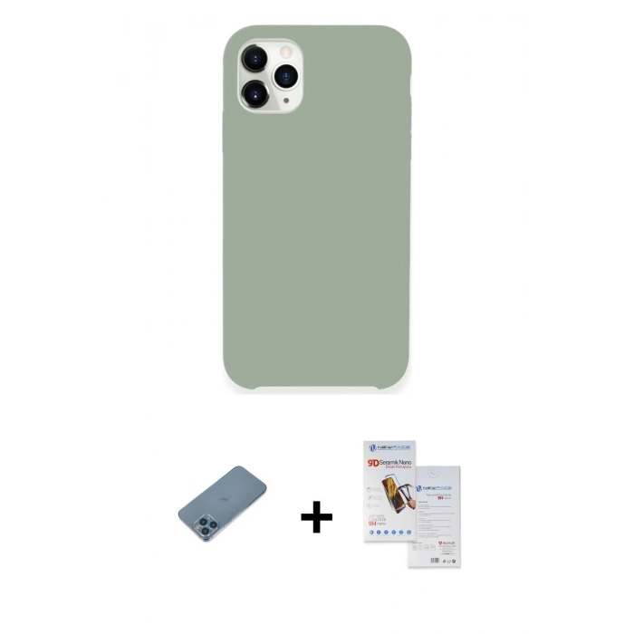 MARSİLYAN™- iPhone 11 Pro Max Kılıf Zirve Modern Özel Seri - Siyah Seramik Nano Ekran Koruyucu + Shine Kamera Lens Koruma Cam - MI