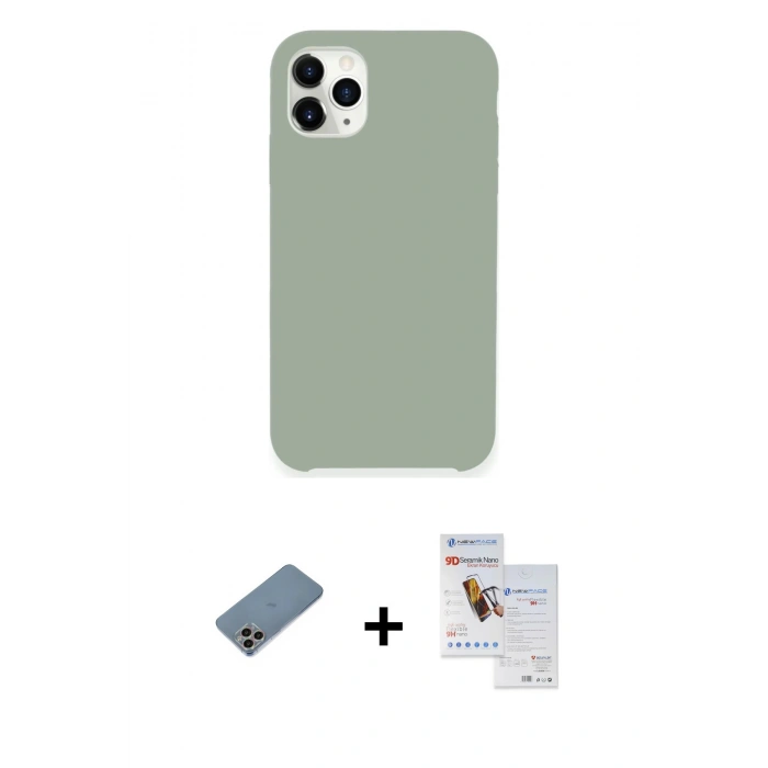 MARSİLYAN™- iPhone 11 Pro Max Kılıf Zirve Modern Özel Seri - Siyah Seramik Nano Ekran Koruyucu + Shine Kamera Lens Koruma Cam - GI