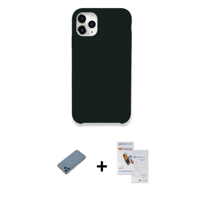 MARSİLYAN™- iPhone 11 Pro Max Kılıf Zirve Modern Özel Seri - Siyah Seramik Nano Ekran Koruyucu + Shine Kamera Lens Koruma Cam - MI