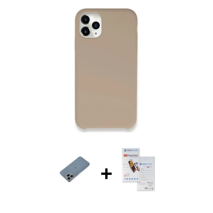 MARSİLYAN™- iPhone 11 Pro Max Kılıf Zirve Modern Özel Seri - Siyah Seramik Nano Ekran Koruyucu + Shine Kamera Lens Koruma Cam - GI