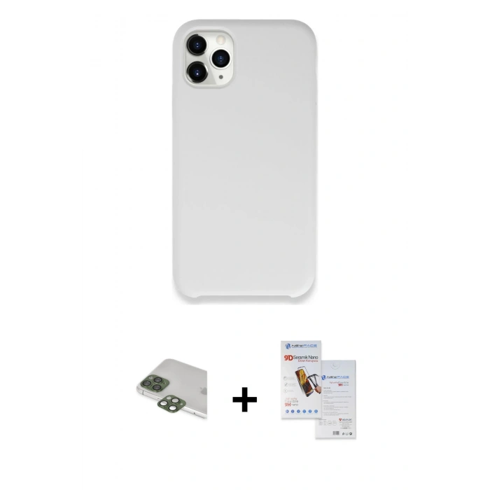 MARSİLYAN™- iPhone 11 Pro Max Kılıf Zirve Modern Özel Seri - Siyah Seramik Nano Ekran Koruyucu + Pers Alüminyum Kamera Lens - YL