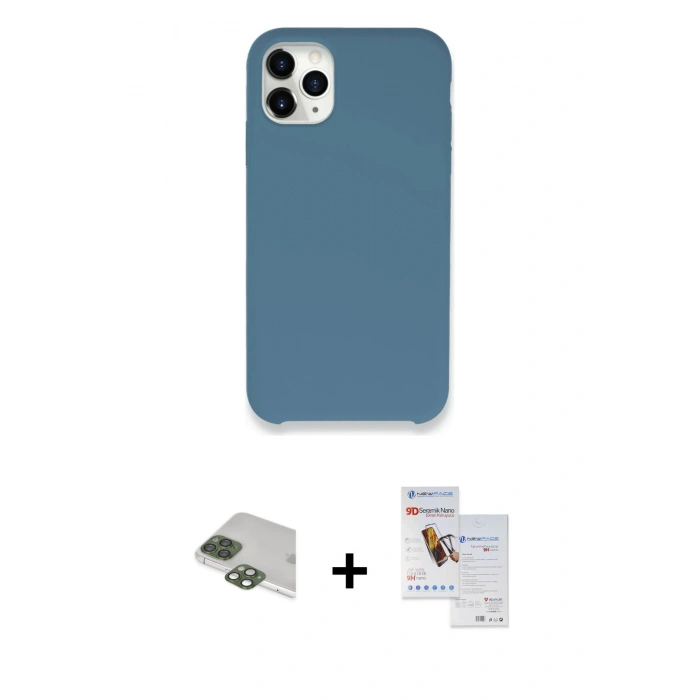 MARSİLYAN™- iPhone 11 Pro Max Kılıf Zirve Modern Özel Seri - Siyah Seramik Nano Ekran Koruyucu + Pers Alüminyum Kamera Lens - YL