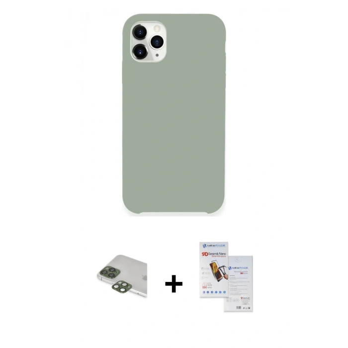 MARSİLYAN™- iPhone 11 Pro Max Kılıf Zirve Modern Özel Seri - Siyah Seramik Nano Ekran Koruyucu + Pers Alüminyum Kamera Lens - YL