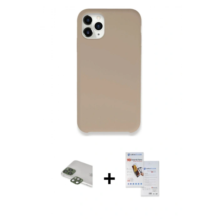 MARSİLYAN™- iPhone 11 Pro Max Kılıf Zirve Modern Özel Seri - Siyah Seramik Nano Ekran Koruyucu + Pers Alüminyum Kamera Lens - YL