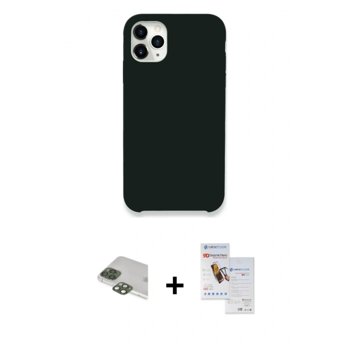 MARSİLYAN™- iPhone 11 Pro Max Kılıf Zirve Modern Özel Seri - Siyah Seramik Nano Ekran Koruyucu + Pers Alüminyum Kamera Lens - YL