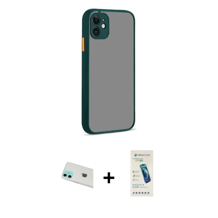 MARSİLYAN™- iPhone 12 Kılıf Ahenk Çizgi Serisi - Şeffaf Pasifik Cam Ekran Koruyucu + Rainbow Kamera Lens Koruma Cam - YL