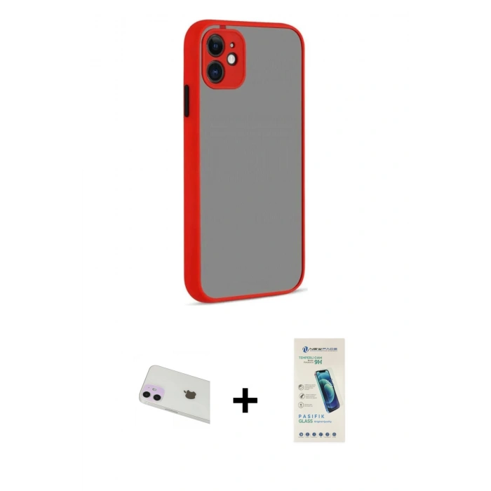 MARSİLYAN™- iPhone 12 Kılıf Ahenk Çizgi Serisi - Şeffaf Pasifik Cam Ekran Koruyucu + Rainbow Kamera Lens Koruma Cam - MR