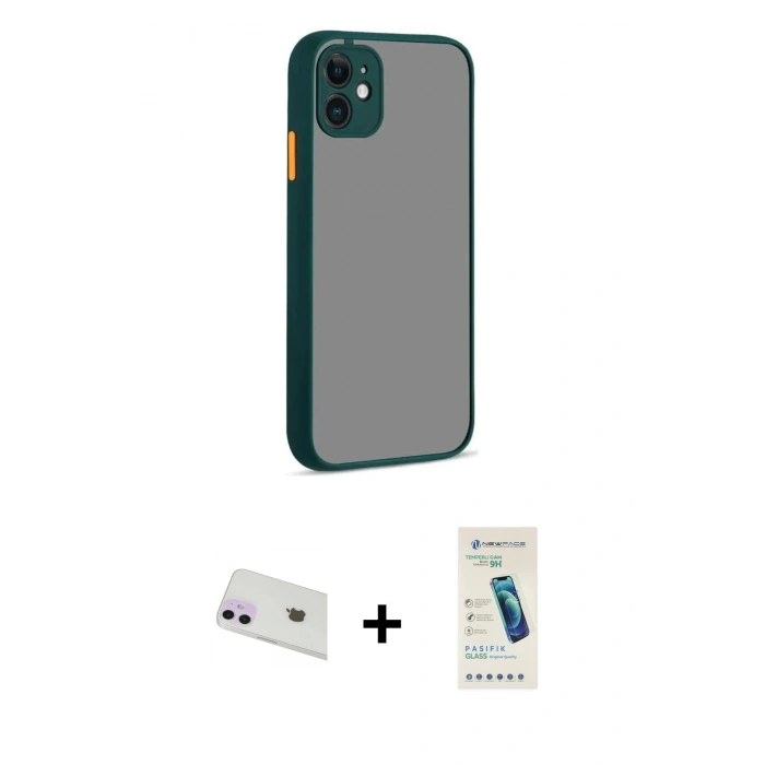 MARSİLYAN™- iPhone 12 Kılıf Ahenk Çizgi Serisi - Şeffaf Pasifik Cam Ekran Koruyucu + Rainbow Kamera Lens Koruma Cam - MR