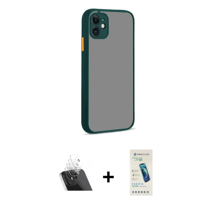 MARSİLYAN™- iPhone 12 Kılıf Ahenk Çizgi Serisi - Şeffaf Pasifik Cam Ekran Koruyucu + Şeffaf Kamera Lens Koruma Cam
