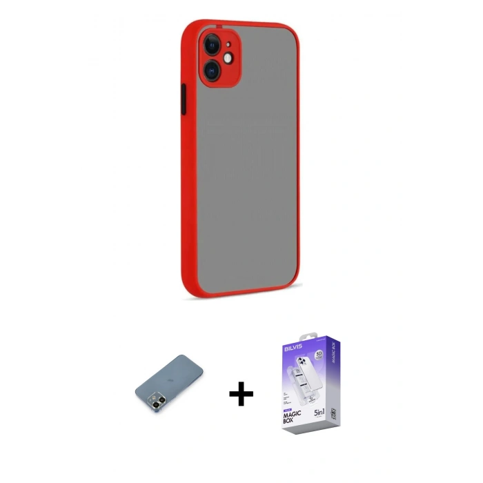 MARSİLYAN™- iPhone 12 Kılıf Ahenk Çizgi Serisi - Siyah Bilvis 5in1 3D Magic Cam Ekran Koruyucu + Metal Kamera Lens Koruma Cam - AKYL