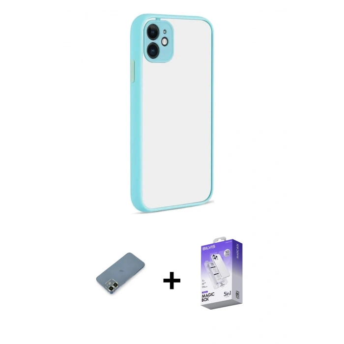 MARSİLYAN™- iPhone 12 Kılıf Ahenk Çizgi Serisi - Siyah Bilvis 5in1 3D Magic Cam Ekran Koruyucu + Metal Kamera Lens Koruma Cam - AKYL