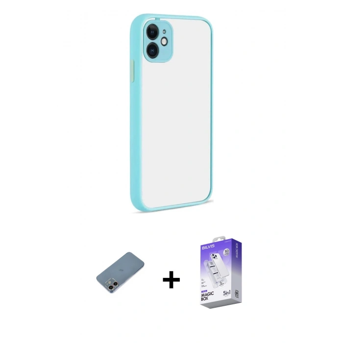 MARSİLYAN™- iPhone 12 Kılıf Ahenk Çizgi Serisi - Siyah Bilvis 5in1 3D Magic Cam Ekran Koruyucu + Shine Kamera Lens Koruma Cam - GI