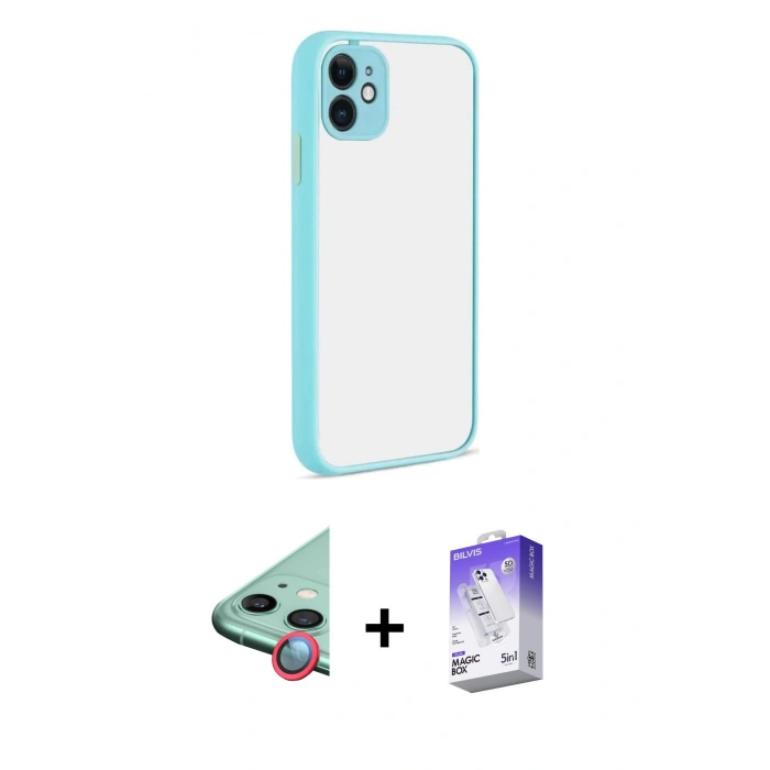 MARSİLYAN™- iPhone 12 Kılıf Ahenk Çizgi Serisi - Siyah Bilvis 5in1 3D Magic Cam Ekran Koruyucu + Raze Metal Kamera Lens - KI
