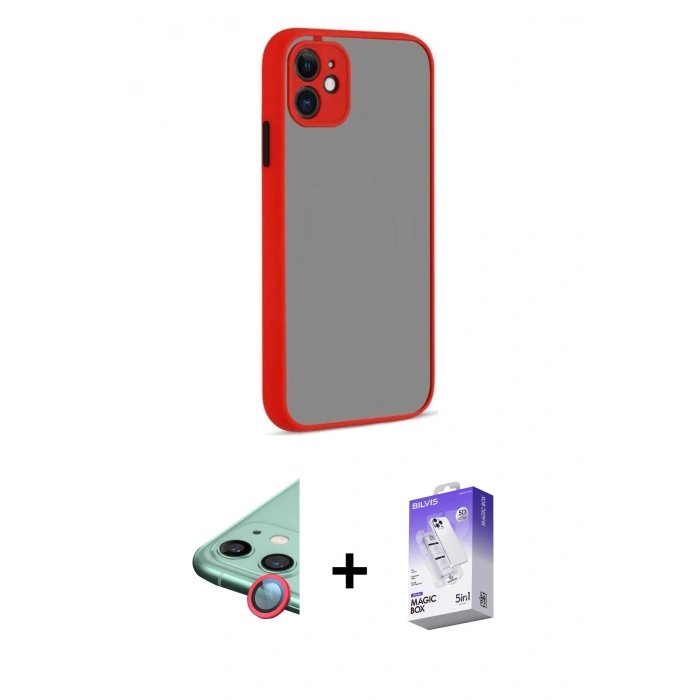 MARSİLYAN™- iPhone 12 Kılıf Ahenk Çizgi Serisi - Siyah Bilvis 5in1 3D Magic Cam Ekran Koruyucu + Raze Metal Kamera Lens - KI