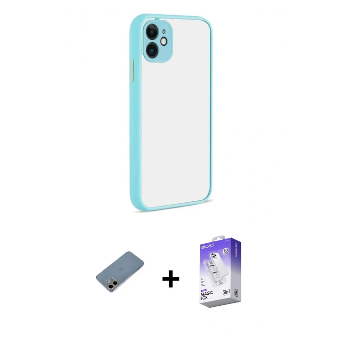 MARSİLYAN™- iPhone 12 Kılıf Ahenk Çizgi Serisi - Siyah Bilvis 5in1 3D Magic Cam Ekran Koruyucu + Shine Kamera Lens Koruma Cam - GD