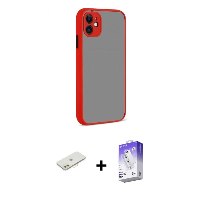 MARSİLYAN™- iPhone 12 Kılıf Ahenk Çizgi Serisi - Siyah Bilvis 5in1 3D Magic Cam Ekran Koruyucu + Renkli Kamera Lens Koruma Cam - TU